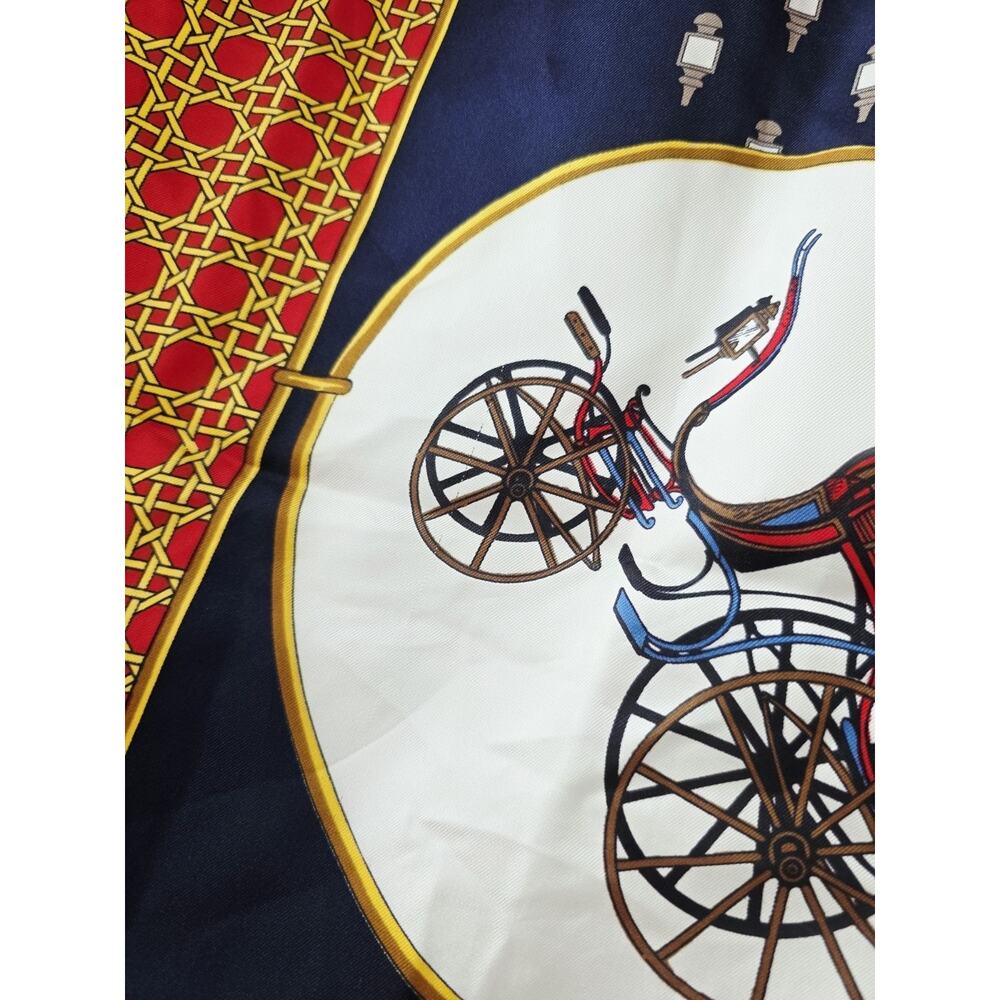 Vintage CELINE Large Scarf Navy Off-White Multi Carriage Pattern Silk Old Money - Picture 5 of 9